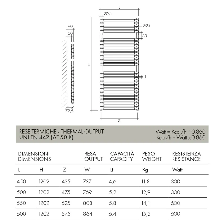 Calentador de toallas hidráulico en acero acabado cromado y dorado Fabricado en Italia - Laura Viadurini