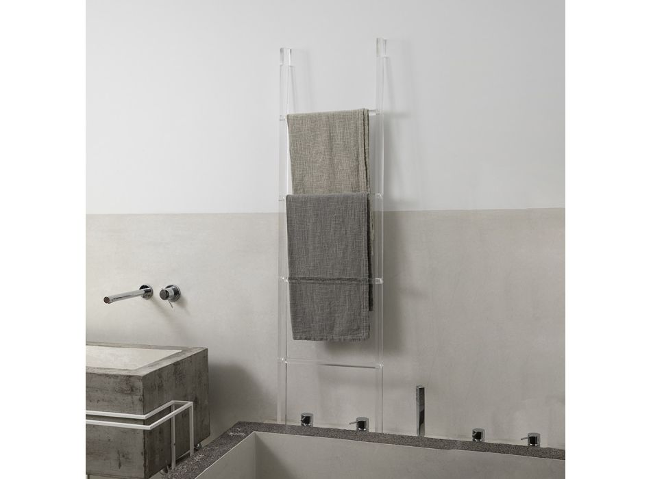 Escalera de soporte de toalla de baño de cristal acrílico transparente - Inteligente Viadurini