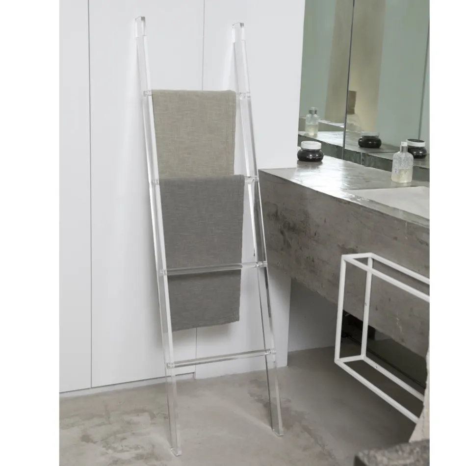 Escalera de soporte de toalla de baño de cristal acrílico transparente - Inteligente Viadurini