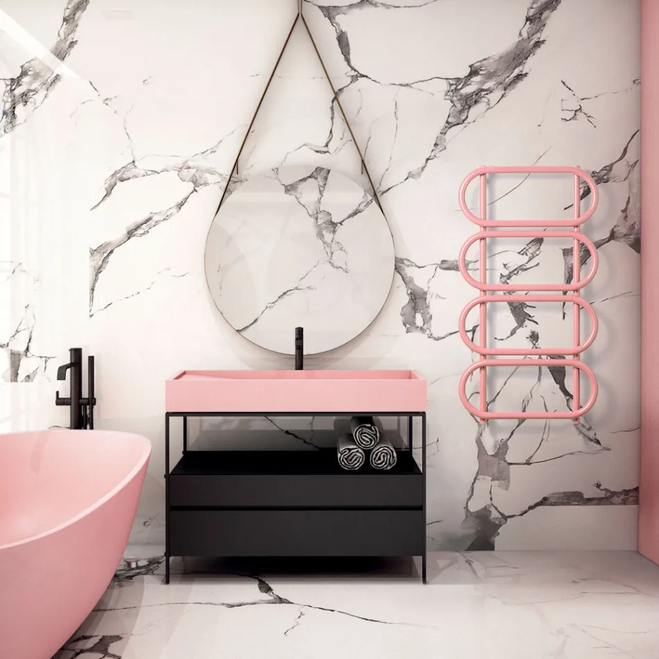 Calentador de toallas eléctrico tipo escalera redondo de acero coloreado fabricado en Italia - Cadena Viadurini