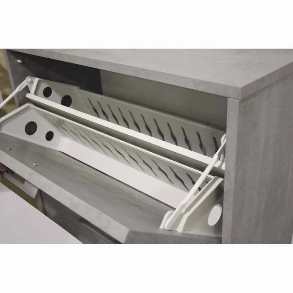 Zapatero doble fila con solapa en melamina cemento Cleaf Senis Viadurini