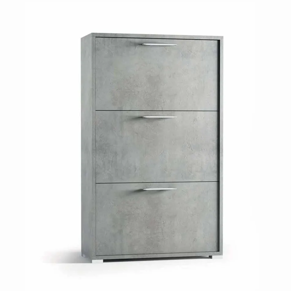 Zapatero doble fila con solapa en melamina cemento Cleaf Senis Viadurini