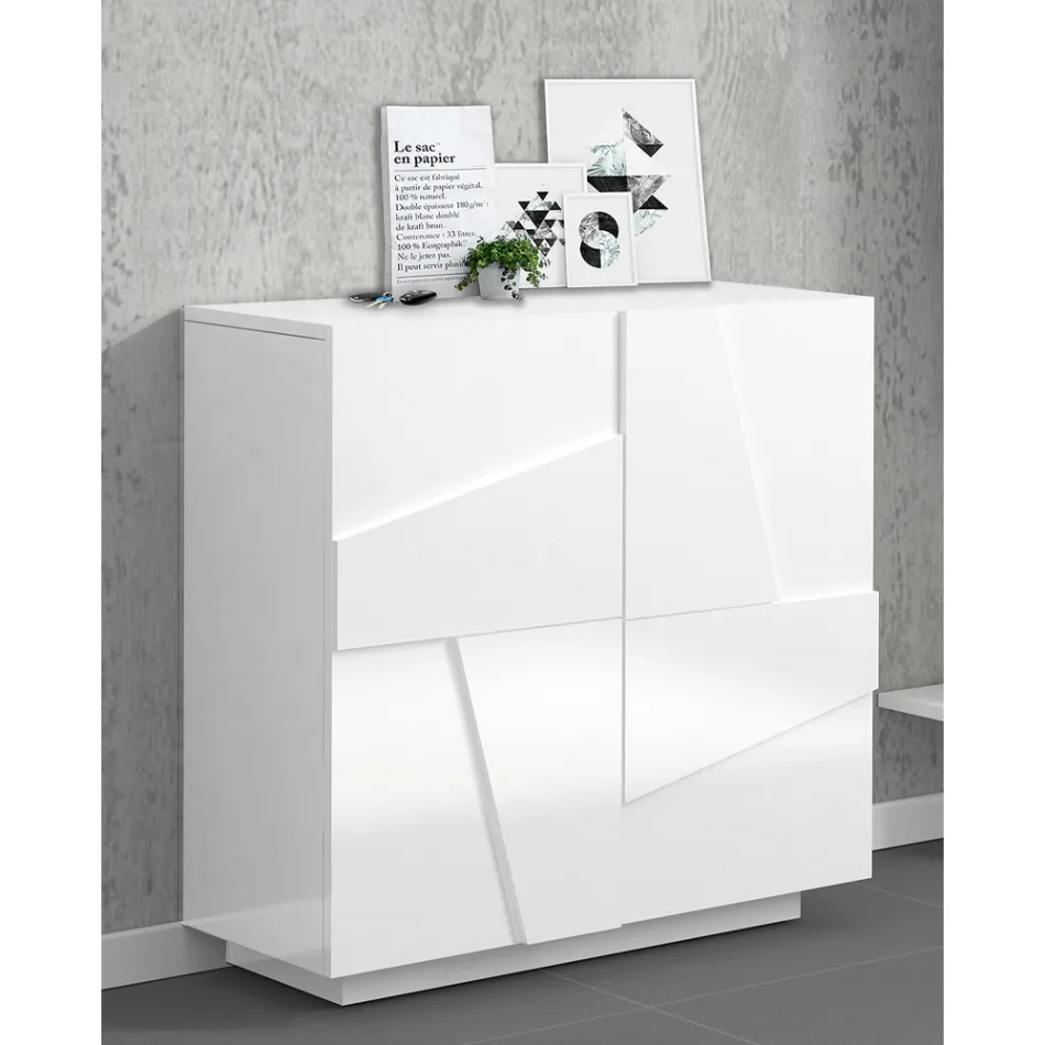 Zapatero alto o bajo en diseño de madera sostenible con 2 o 4 puertas - Fjona Viadurini