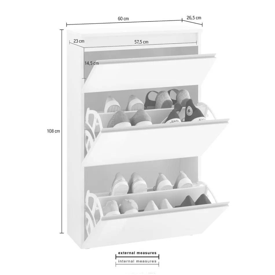 Zapatero Blanco o Antracita 3 Puertas Diseño Madera Sostenible - Emanuelito Viadurini