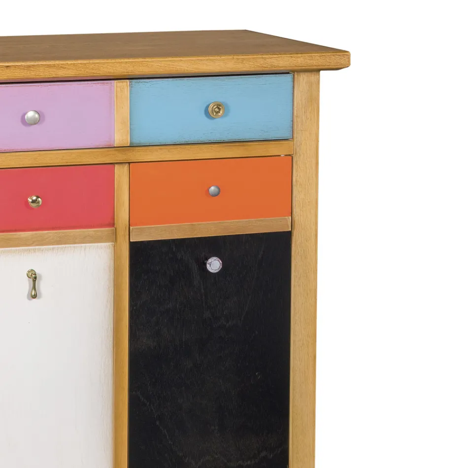 Zapatero con cajones de todos los colores y diferentes tiradores Made in Italy - Mitra Viadurini