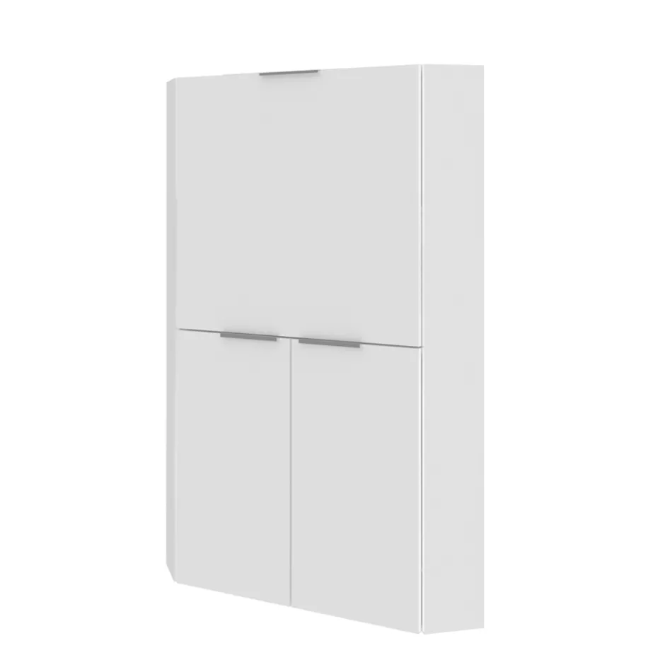 Escritorio esquinero moderno blanco de diseño italiano de madera pulida - Ghero Viadurini