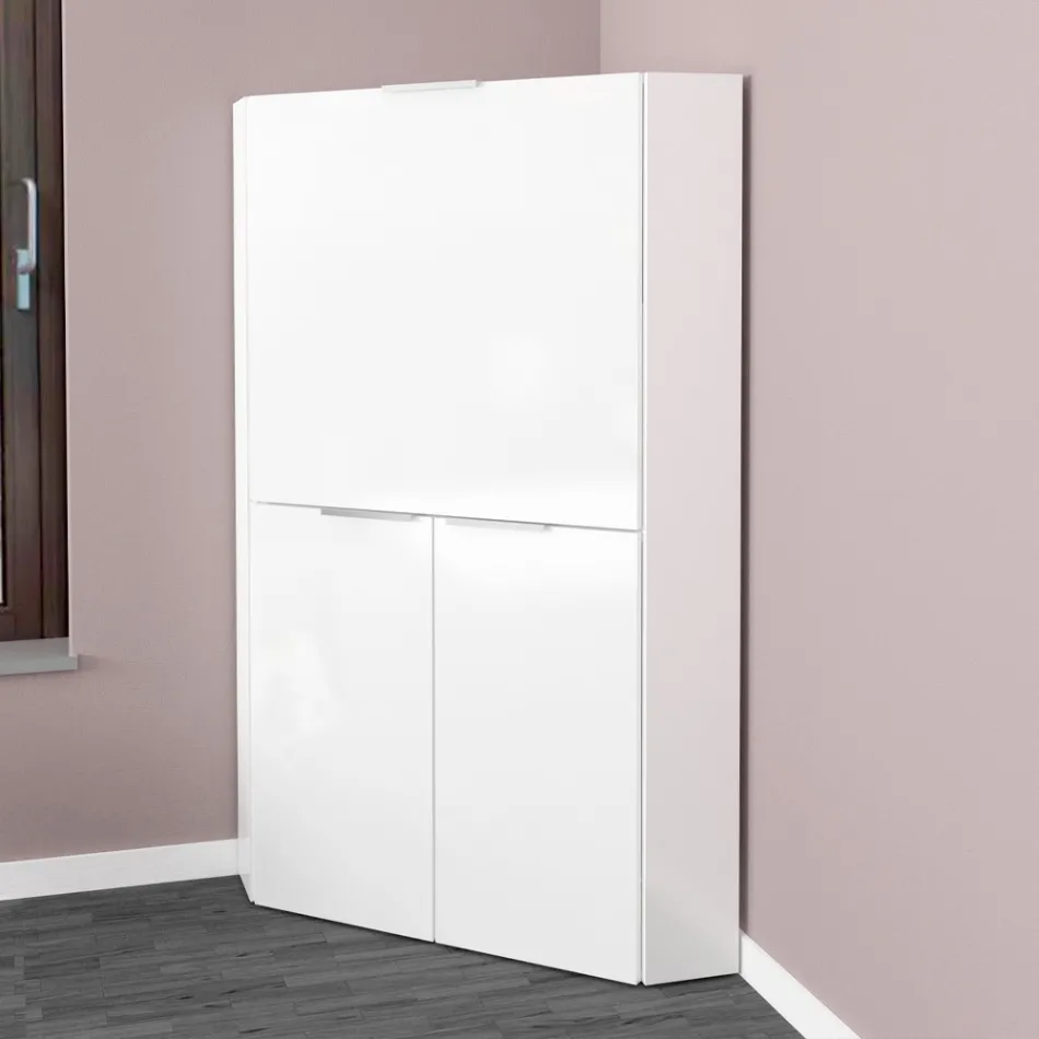 Escritorio esquinero moderno blanco de diseño italiano de madera pulida - Ghero Viadurini