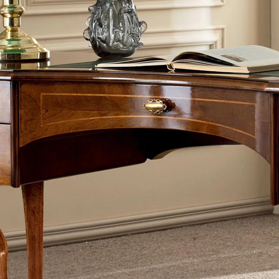 Escritorio Classic 5 Cajones en Madera y Ecopiel Made in Italy - Commodo Viadurini