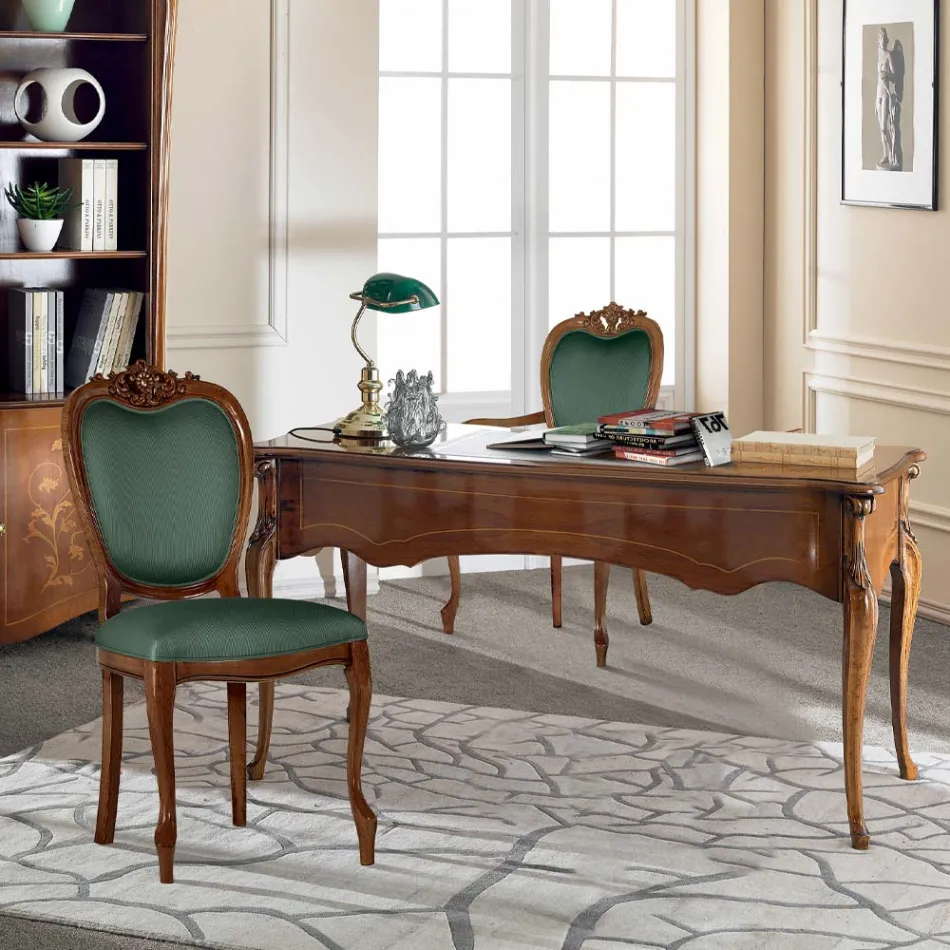 Escritorio Classic 5 Cajones en Madera y Ecopiel Made in Italy - Commodo Viadurini