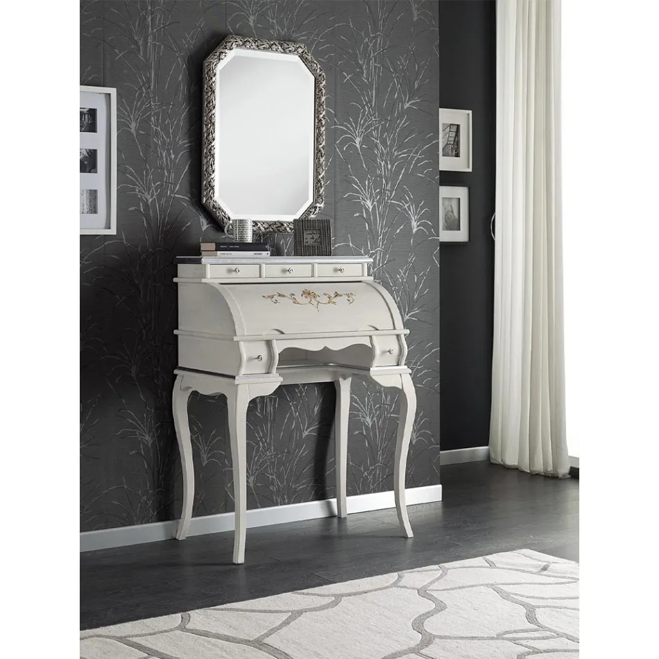 Escritorio clásico de 5 cajones en madera e incrustaciones Made in Italy - Hastings Viadurini