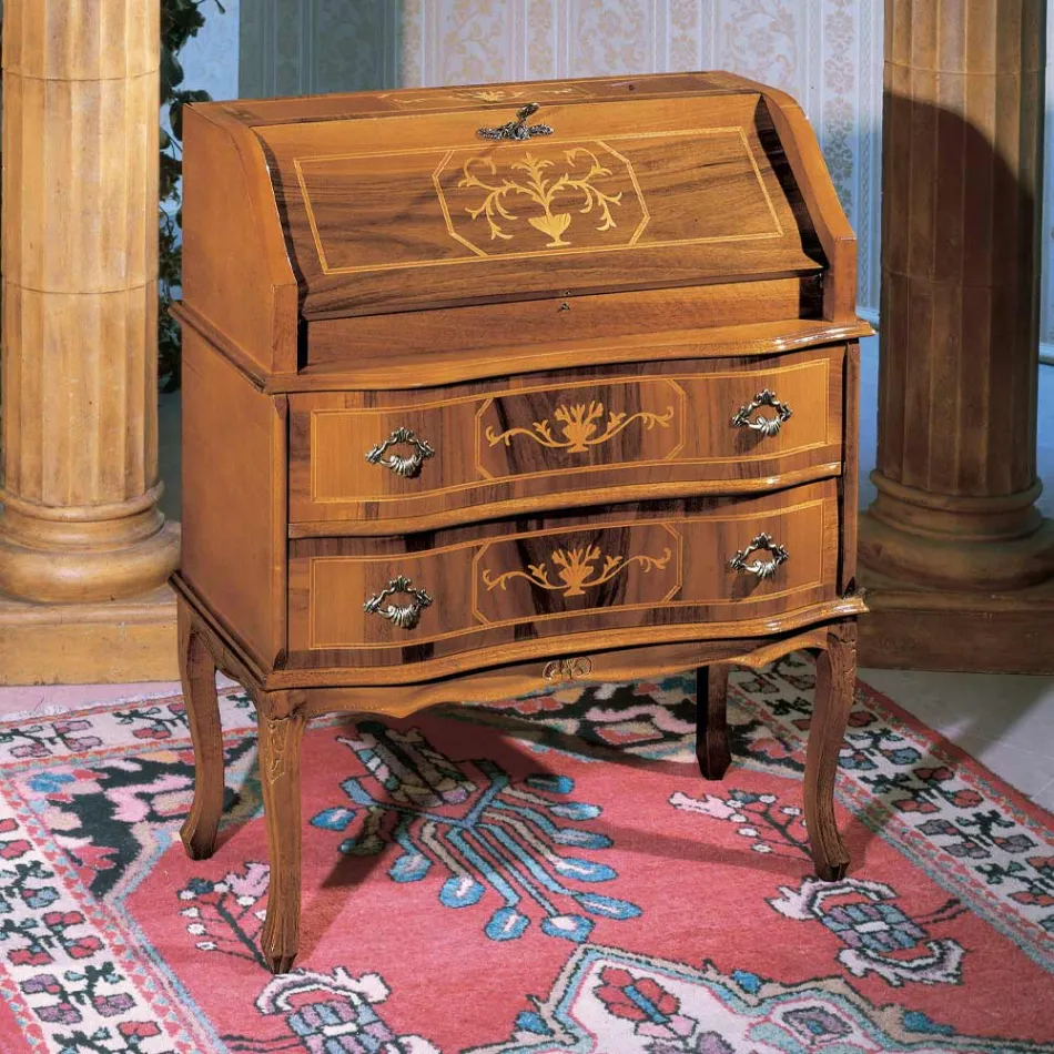 Escritorio Clásico de Madera con Solapa y Cajones Made in Italy - Elegant Viadurini