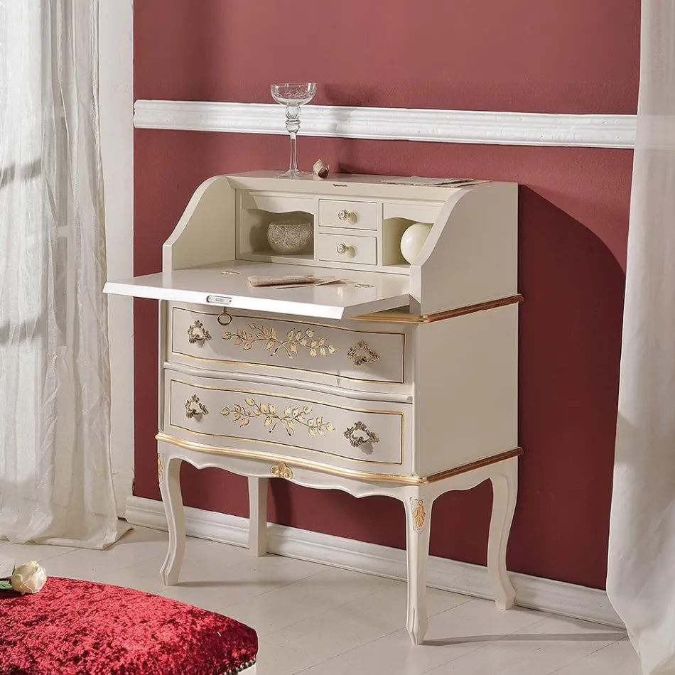 Escritorio Clásico de Madera con Solapa y Cajones Made in Italy - Elegant Viadurini
