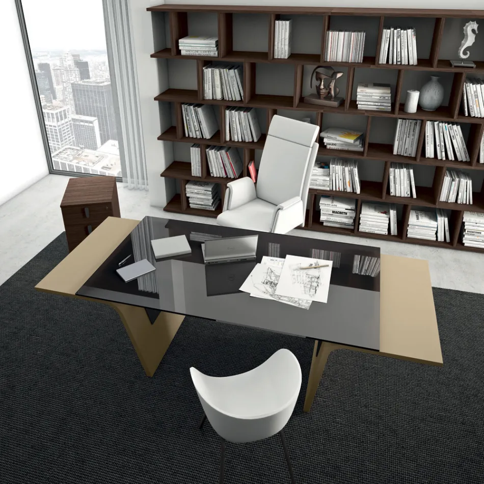 Escritorio con tapa de cristal Andrea Stramigioli - Frafalla Viadurini