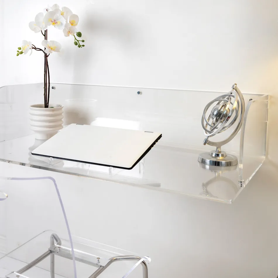 Escritorio de pared Otilia de plexiglás con diseño minimalista, fabricado en Italia. Viadurini
