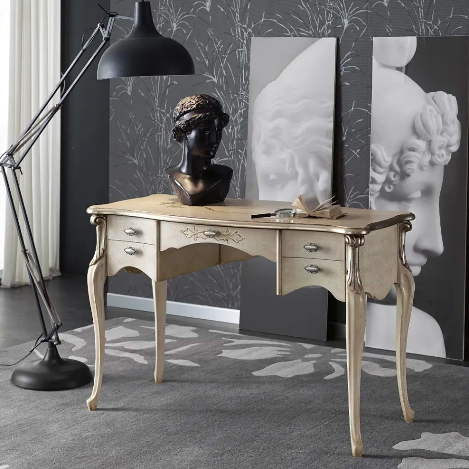 Escritorio de salón de madera de lujo con 5 cajones Made in Italy - Caligola Viadurini
