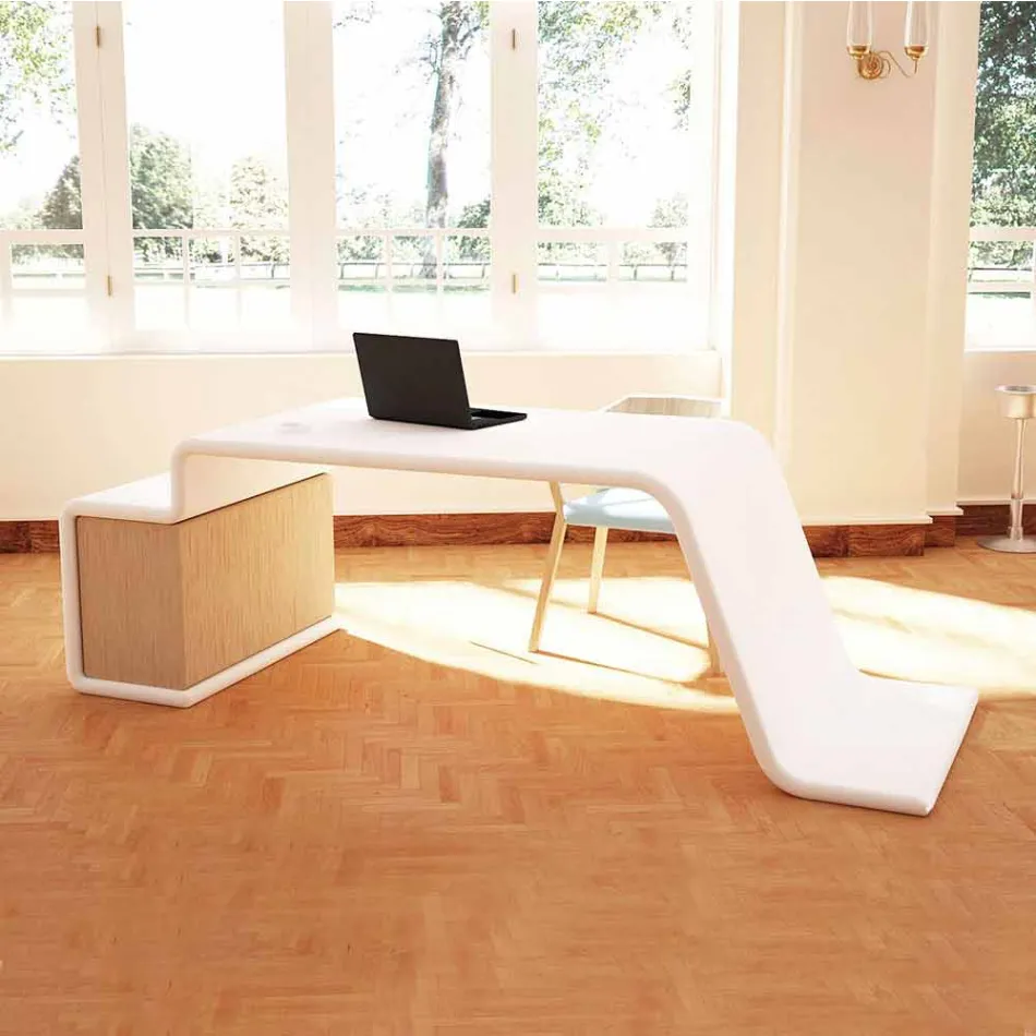 Escritorio de oficina con cajonera de madera hecha en Italia, Terralba Viadurini