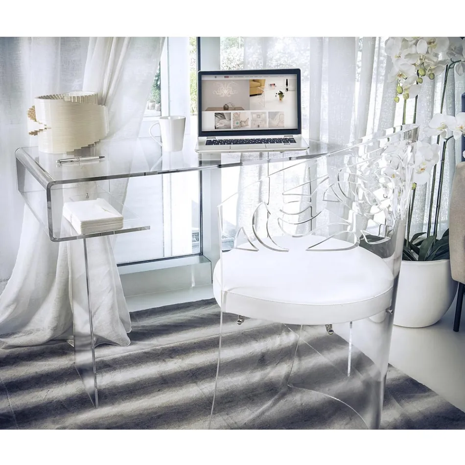 Escritorio de plexiglás transparente con estante Made in Italy - Studiorum Viadurini