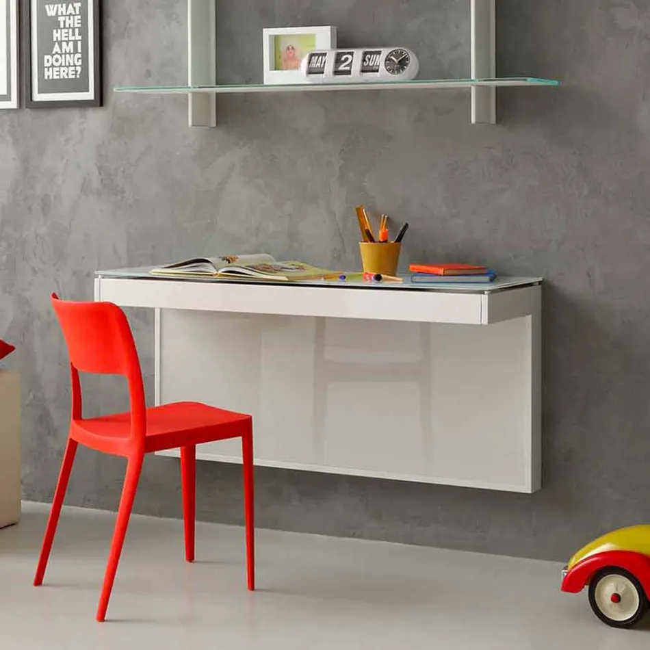 Escritorio suspendido de cristal con estructura metálica Made in Italy - Silicona Viadurini