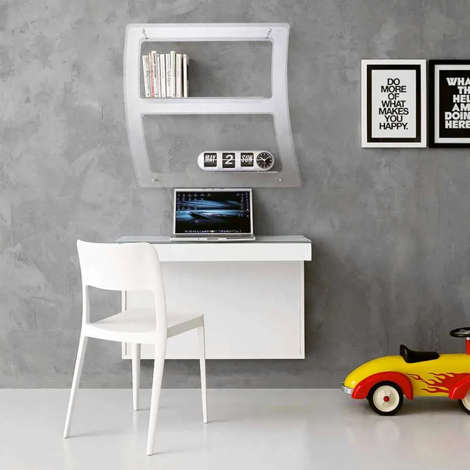 Escritorio suspendido de cristal con estructura metálica Made in Italy - Silicona Viadurini