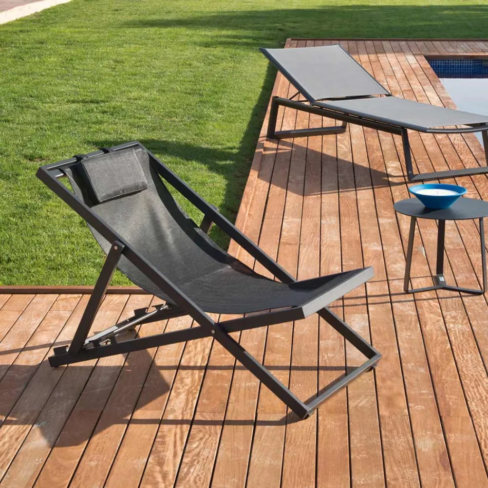 Tumbona de jardín de aluminio pintado y textileno, 2 piezas - Jhonathan Viadurini