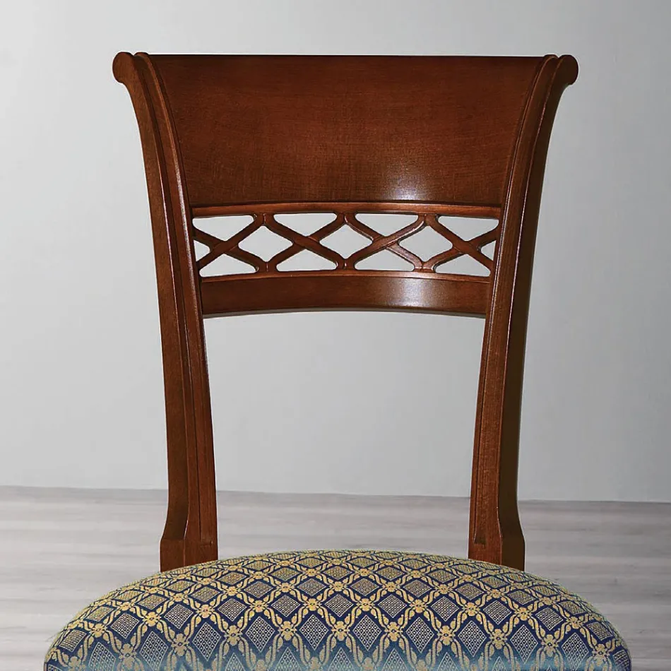 Silla clásica de madera de haya con respaldo decorado y tela - Milissa Viadurini