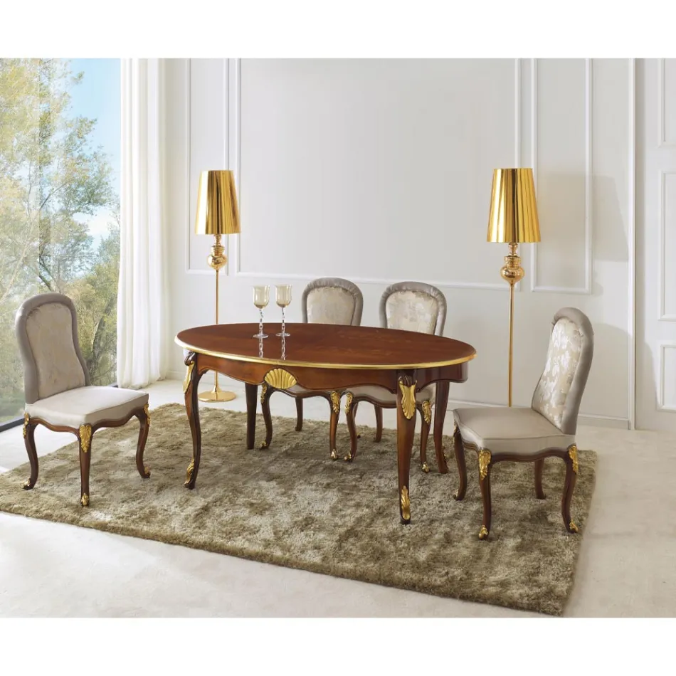 Silla Clásica en Madera de Nogal y Tela Acolchada Made in Italy - Barroco Viadurini