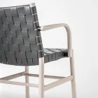 Silla con Reposabrazos en Haya Blanqueada y Asiento de Cuero Made in Italy - Nora Viadurini