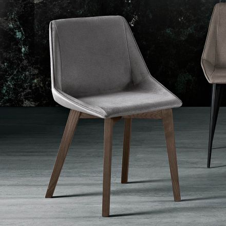 Silla con patas de madera y asiento de tela monocasco Made in Italy - Hinata Viadurini