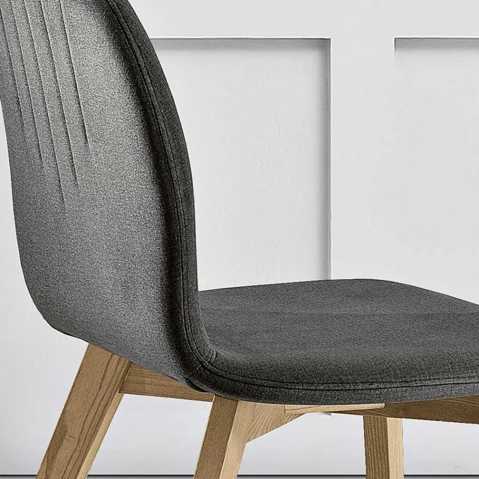 Silla con asiento monocasco de tela y patas de madera Made in Italy - Nezoku Viadurini