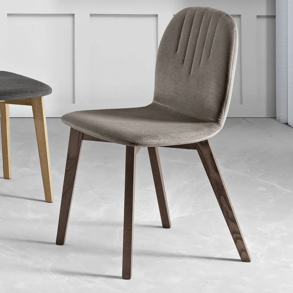 Silla con asiento monocasco de tela y patas de madera Made in Italy - Nezoku Viadurini