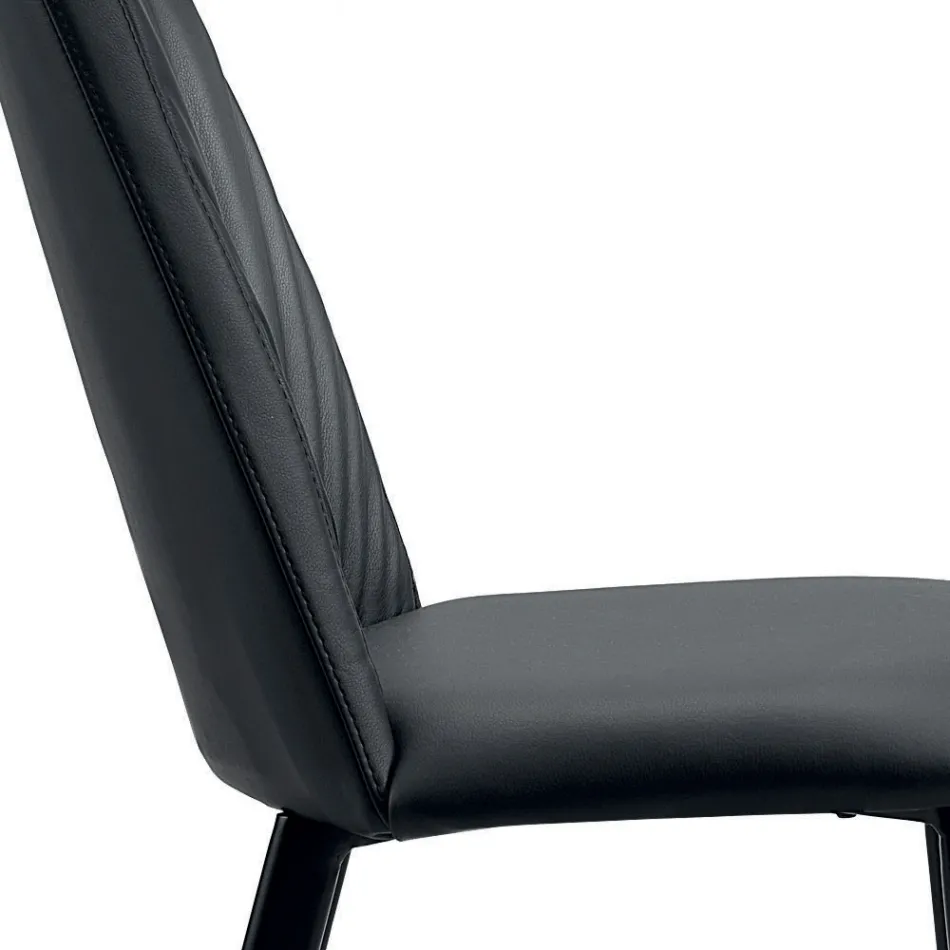 Silla de cocina en piel sintética y acero Made in Italy 4 piezas - Alexia Viadurini