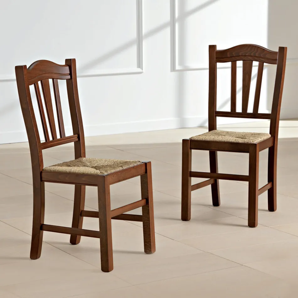 Silla de Cocina en Madera de Haya y Paja Diseño Clásico Italiano - Hegel Viadurini