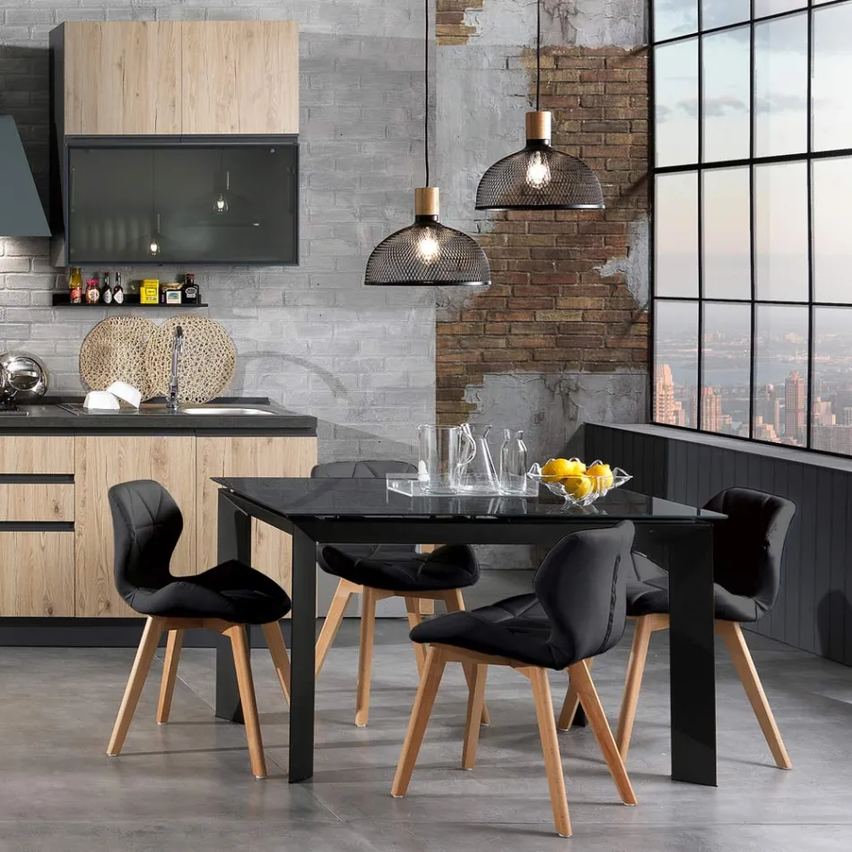 Silla de cocina en cuero sintético y madera maciza 2 piezas - Fiorenzuola Viadurini