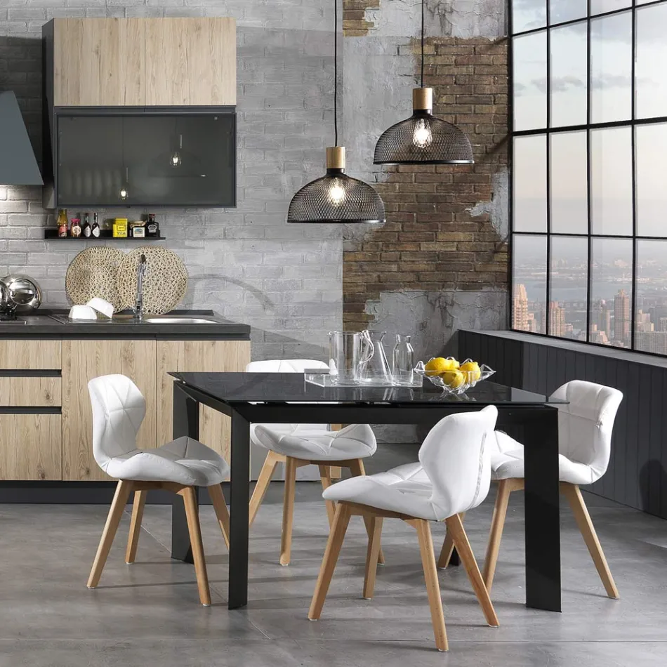 Silla de cocina en cuero sintético y madera maciza 2 piezas - Fiorenzuola Viadurini