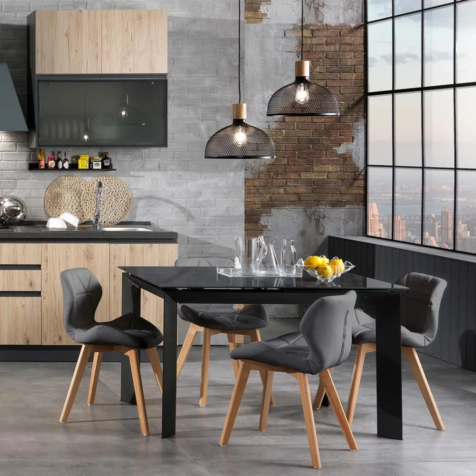 Silla de cocina en cuero sintético y madera maciza 2 piezas - Fiorenzuola Viadurini