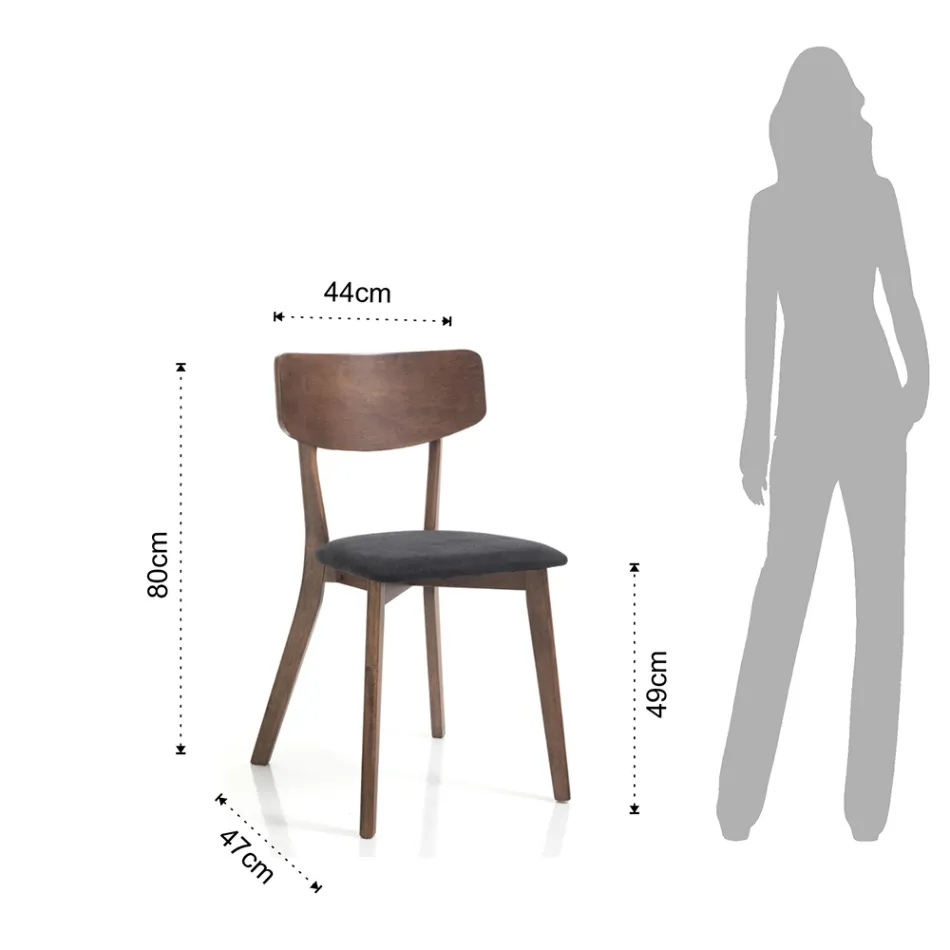 Silla de Cocina en Tela con Estructura en Madera Maciza 2 Piezas - Tonino Viadurini