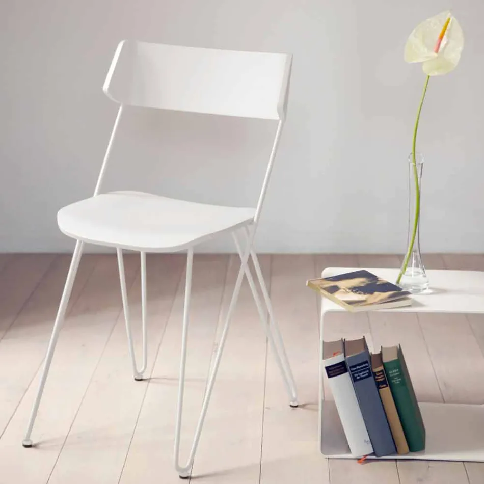 Silla de cocina hecha a mano en madera y acero precioso Made in Italy - Granada Viadurini