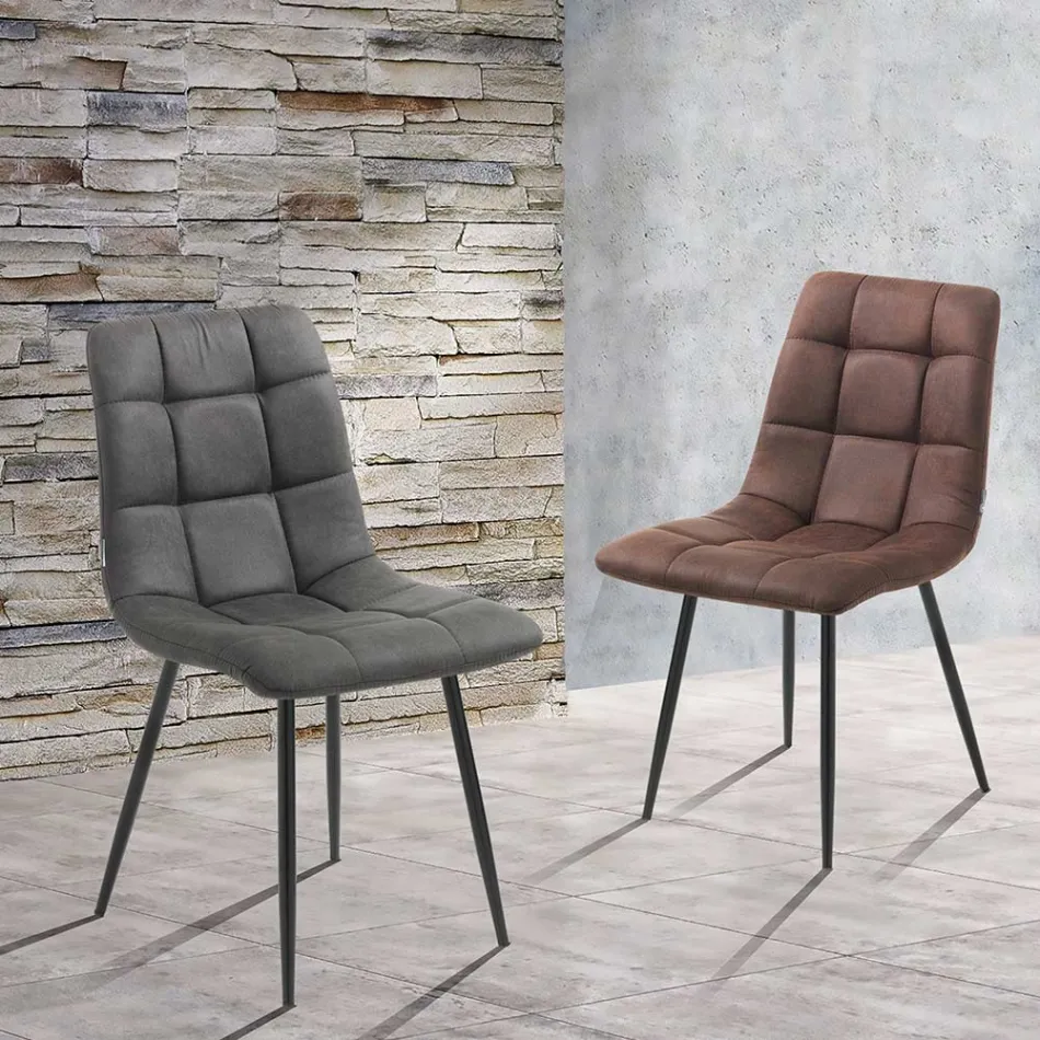 Silla de cocina de tela con patas de metal negro 4 piezas - Azul claro Viadurini