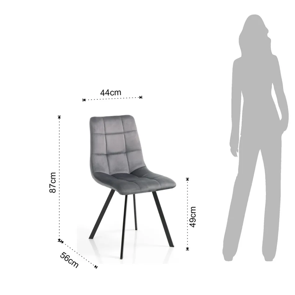 Silla de cocina de tela con patas de metal negro 4 piezas - Azul claro Viadurini