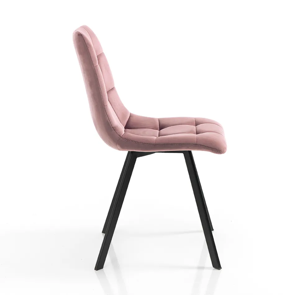 Silla de cocina de tela con patas de metal negro 4 piezas - Azul claro Viadurini