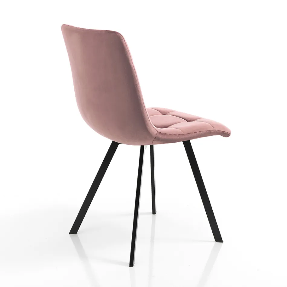 Silla de cocina de tela con patas de metal negro 4 piezas - Azul claro Viadurini