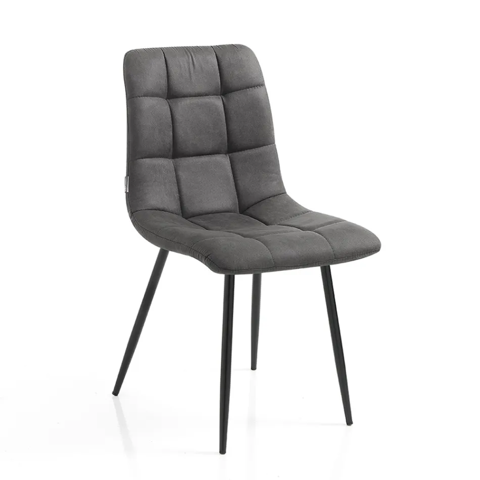 Silla de cocina de tela con patas de metal negro 4 piezas - Azul claro Viadurini