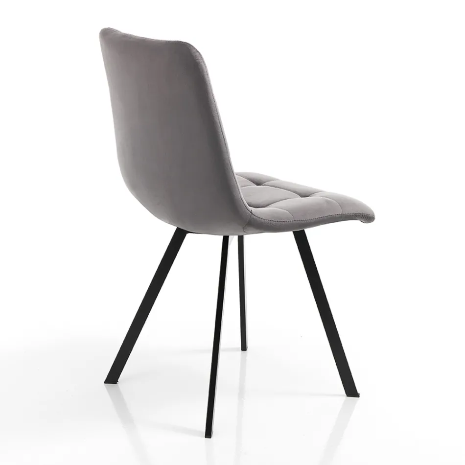 Silla de cocina de tela con patas de metal negro 4 piezas - Azul claro Viadurini