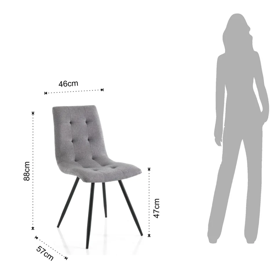 Silla de cocina en tela gris y metal negro mate 2 piezas - Scirocco Viadurini