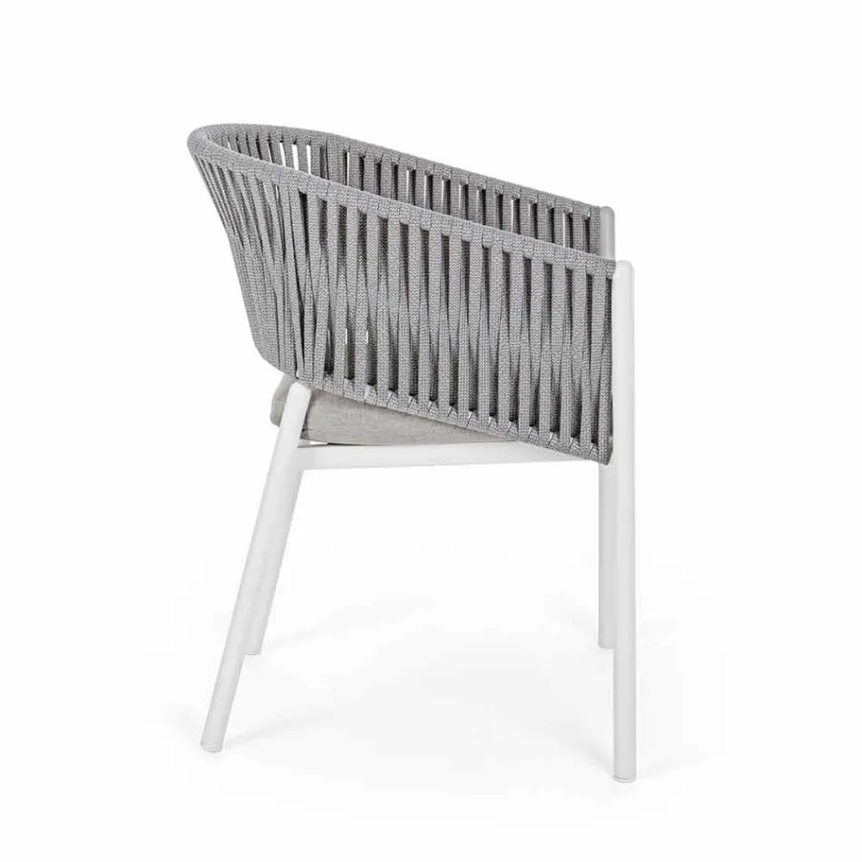 Silla de exterior con reposabrazos en aluminio blanco y gris Homemotion - Rubio Viadurini