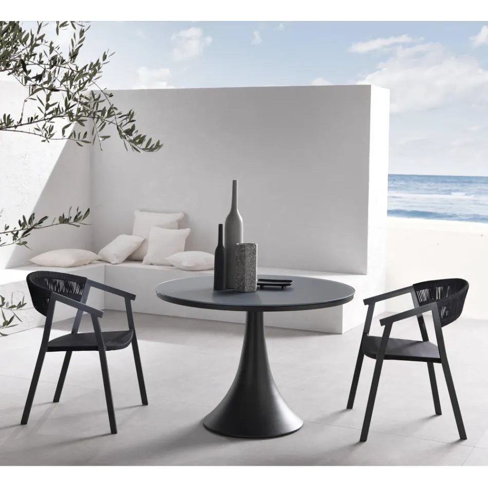 Silla de exterior con estructura de aluminio y respaldo de cuerda, 2 piezas - Turbo Viadurini