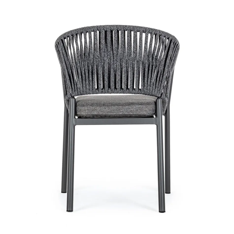 Silla de Exterior Apilable con Asiento de Tela, Homemotion 4 Piezas - Aleandro Viadurini