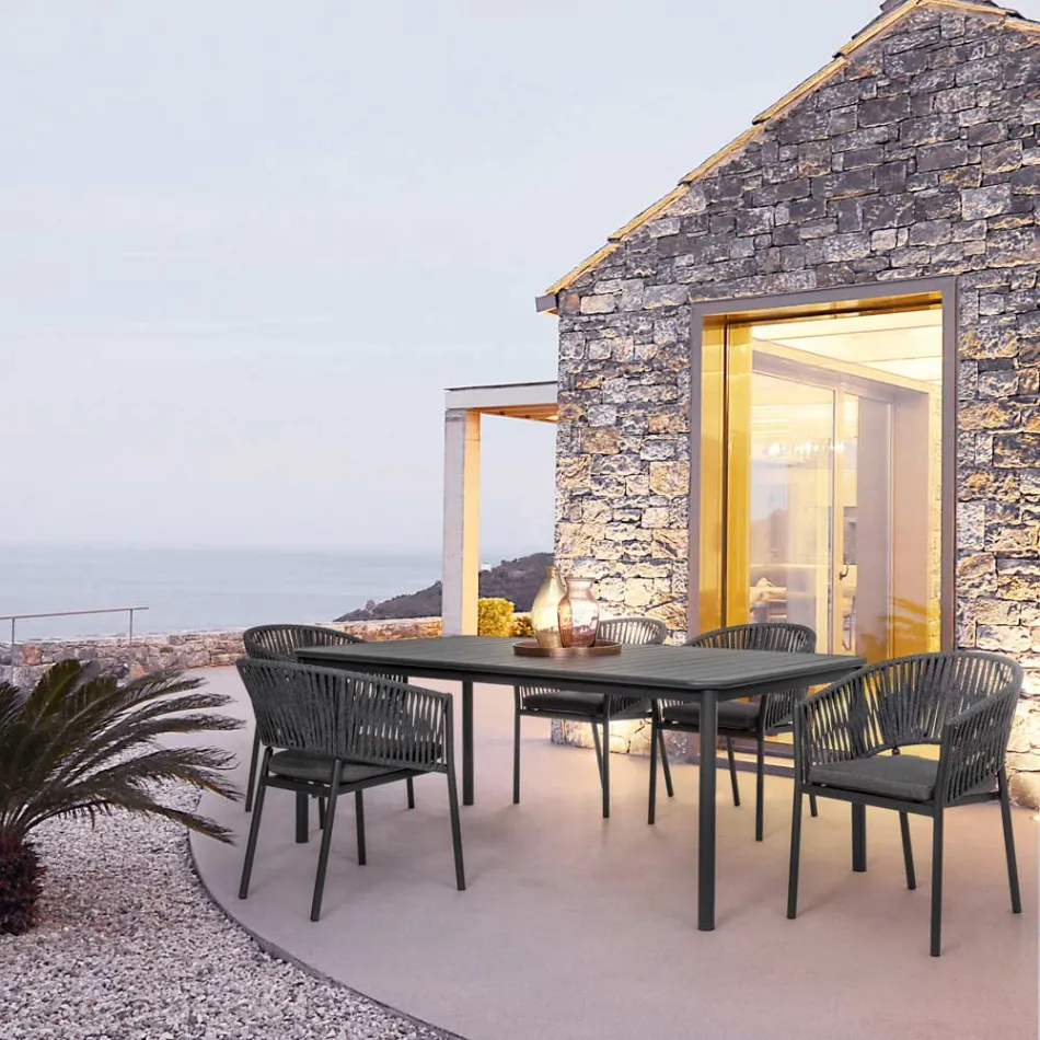 Silla de Exterior Apilable con Asiento de Tela, Homemotion 4 Piezas - Aleandro Viadurini