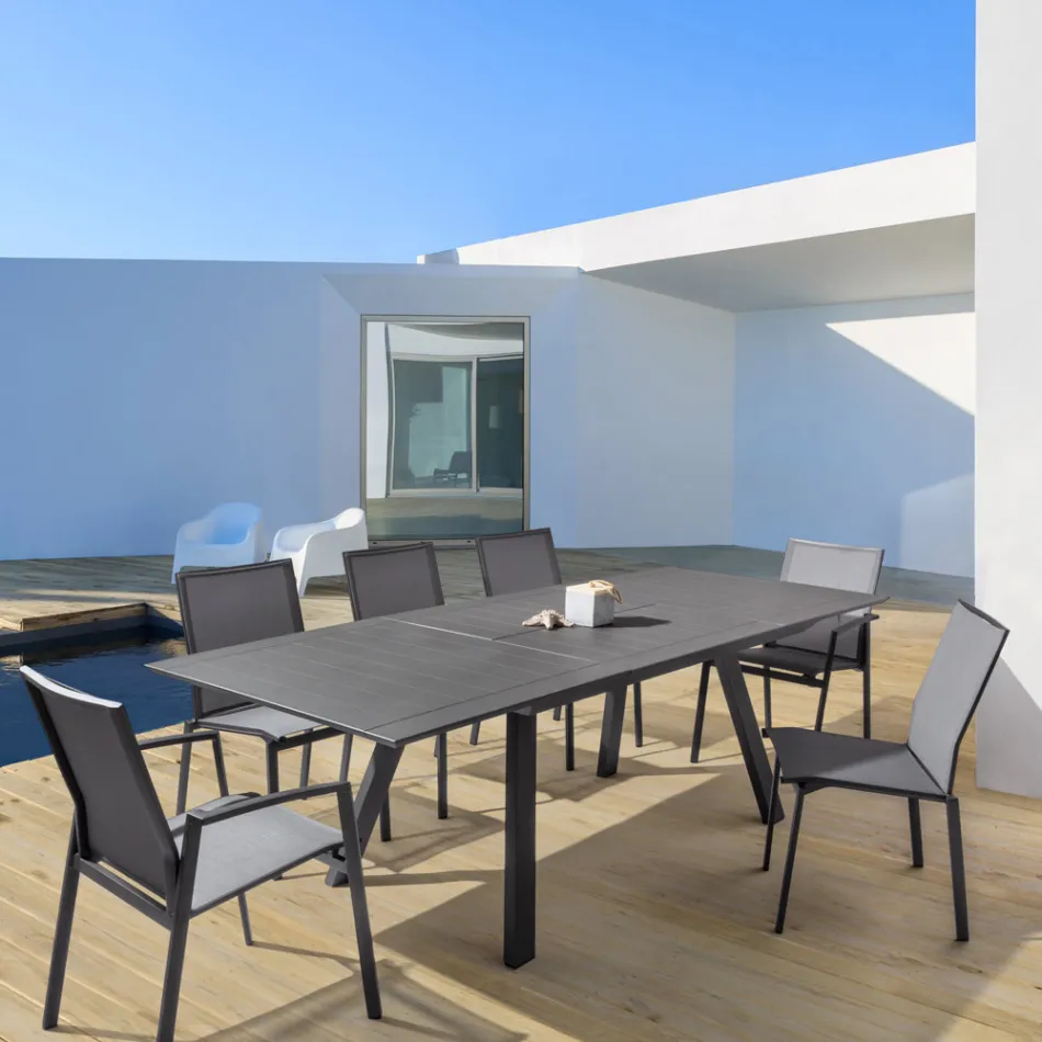 Silla de exterior apilable en aluminio y textileno, Homemotion 4 piezas - Serge Viadurini