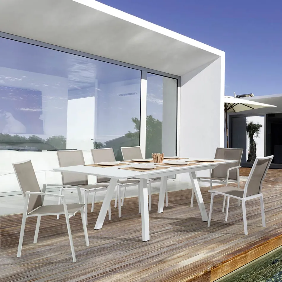 Silla de exterior apilable en aluminio y textileno, Homemotion 4 piezas - Serge Viadurini